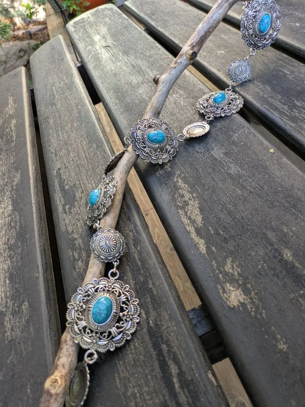 Southwest Style Boho Turqouoise Oval Concho Chain Belt-Adjustable Waist.